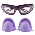 NAMUNY 2X Oven Mini Mitts Silicone Heat Resistant Anti-Scald Gloves & 1x Tears Free Onion Chopping Goggles Glasses. 