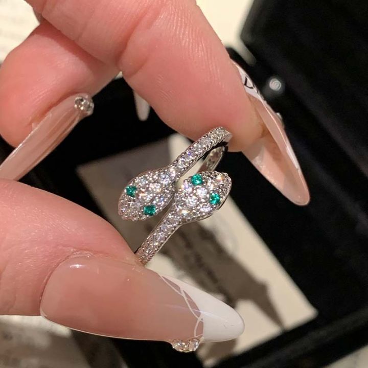 Sale】Twin Ring ~ Green Head Spirit Snake Ring Women's Light Luxury High-class Year of the Snake Ring Tail Women's Pink Finger Ring