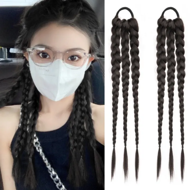 Linman%202Pcs%20Hair%20Accessories%20Synthetic%20Boxing%20Braids%20Ponytail%20Rubber%20Band%20HaiLuxury%20r%20Extension%20Pony%20Tail%20Hairpiece%20Long%20Natural%20Twist%20Braid%20Wig%20for%20Women%20-%20Image%203