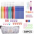 58Pcs Crochet Set Soft Crochet Hook Yarn Knitting Needle with Storage Bag Knitting Craft Case Sewing Tool Aaccessories. 