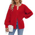 Womens Cardigan Sweater Button Flame Red XL. 