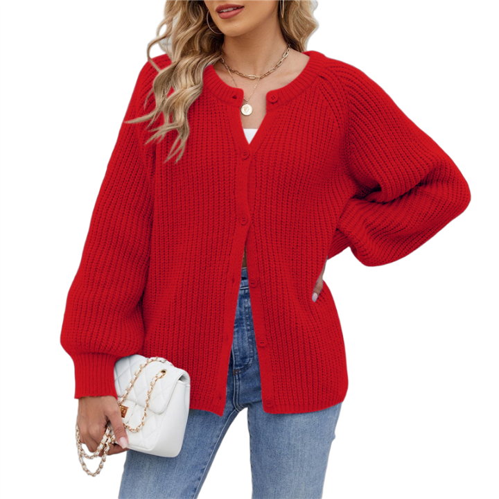 Womens Cardigan Sweater Button Flame Red XL