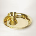 Brass Thaal/Plate (Hati-Paila Thaal) 10.4 inchs With Bowl(Buta Ghoda Kachaura) | Shiva Metal Udhyog. 