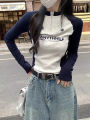 40 count cotton thread, 95 cotton 5 spandex long sleeve T-shirt, women's autumn slim design, zipper short shoulder top. 