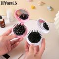 DISICHEN Original Mini Foldable Round Massage Hair Comb Travel Multifunctional Compact Hair Brush With Mirror For Women Girls Styling Tools. 