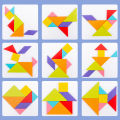 Colorful Wooden Tangram Traditional Brainstorming Game, Early Learning & Educational Intelligent Blocks Jigsaw Puzzle Toys for Baby & Toddlers. 