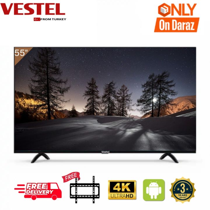 VESTEL 55"  Smart 4K LED TV | 3 Year Warranty| Free Wall mount | IPS Panel | Dolby Sound | Android 12.0 | 55 Inch Smart 4K Television
