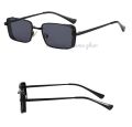 Thin Square Sunglass Black Metal Frame Black Glass Vintage Sunglasses For Unisex. 