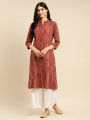 Kiva Rayon Tonal Striped Calf Length Kurtha for Women With Front Button Placket. 