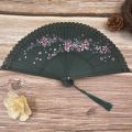 Costume Accessory Vintage Carved Hollowed-Out Fan with Tassel Classical Bamboo Folding Fan Chinese Style Flower Pattern Dance Fan Art Display. 