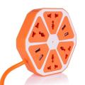4 USB Hexagon Power Socket Extension Plug Electrical Outlet. 