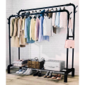 Double Iron Pipe Coat Rack / Clothes Stand With Two Side Hooks And PVC Fittings. 