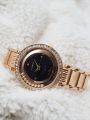 Camus Crystal Surrounded Designed Dial With Full Stainless Steel Body Watch For Women - Gold. 