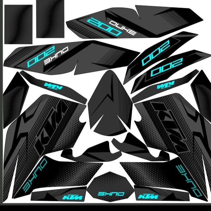 KTM Duke 200 Sticker Graphic In Black And Grey With Cyan
