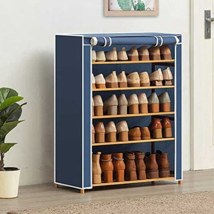 5 Layer Foldable Shoe Rack Single Cabinet Shoe Wardrobe With Cover ...