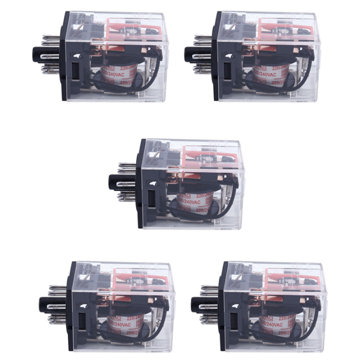 ARELENE 5X AC 220V/230V Coil Voltage PCB Power Relay 8 Pins DPDT 2NO 2NC MK2P-1