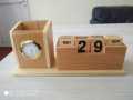 Wooden Pen Holder with Extra Battery. 