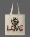Colorful Dripping Hug "LOVE" Printed Tote Bag– Black & White. 