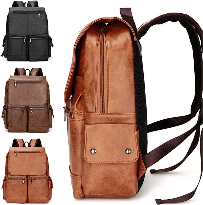 Leather%20Double%20Pocket%20Backpack%20For%20Casual%20School%20College%20Bag%20for%20Men%20-%20Black%20/%20Coffee%20/%20Tan%20%7CFashion%20Multicolor%20College%20Bag%20For%20Men%20-%20Image%205