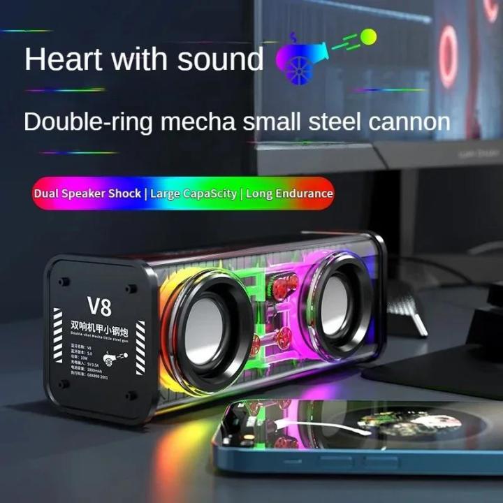 Light%20Sound%20RGB%20TWS%20Stereo%20Armor%20Music%20Speaker%20V8%20Transparent%20Machine%20Bluetooth%20Wireless%205.0%20Bass%20Diaphragm%20Subwoofer%20Mini%20Party%20Speaker%20-%20Image%202