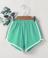 Girls Elastic Waist Contrast Binding Shorts. 
