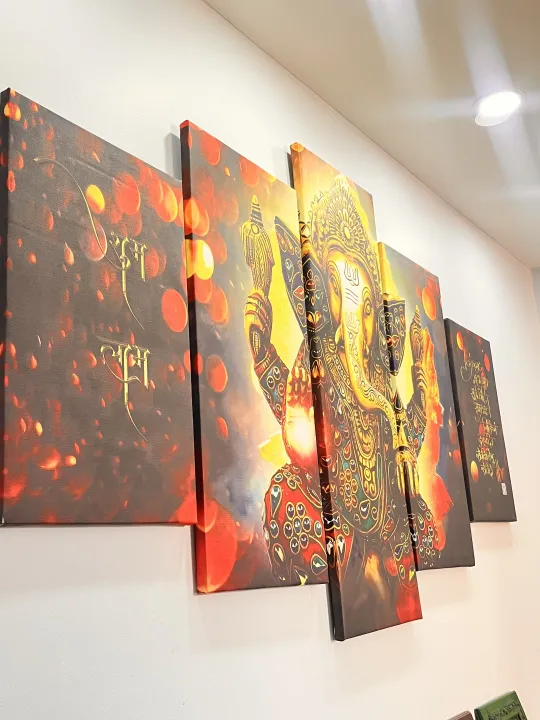Lord%20Ganesha%20HD%20Canvas%20Wall%20Painting%20(5-Pcs%20set)%20-%20Image%202