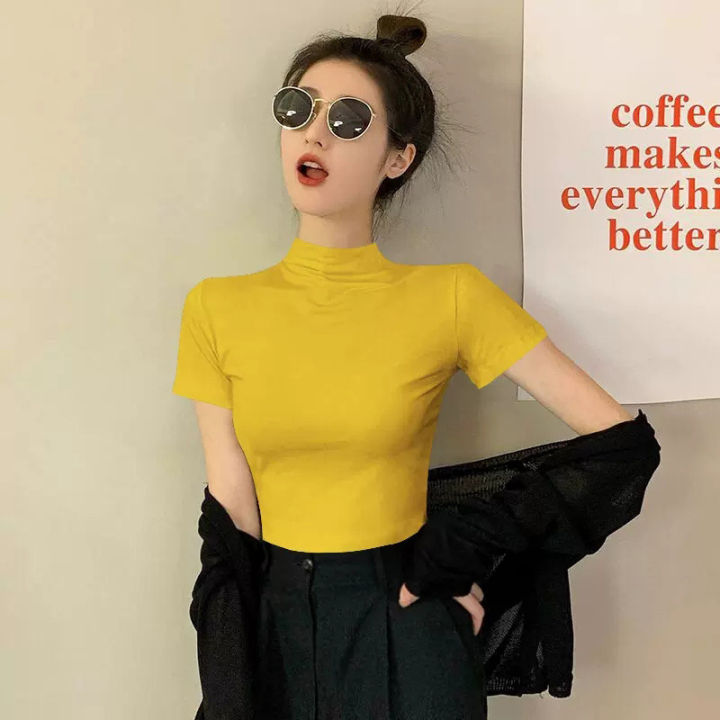 Last%20Lady%20Black%20Crew%20Neck%20Short%20Sleeve%20T-Shirt%20Women's%20Spring-Summer%202025%20Ice%20Silk%20Mid%20Neck%20Top%20Tight%20Half%20Sleeve%20Base%20Shirt%20-%20Image%206