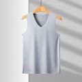 Men's Seamless Vest Sleeveless V-Neck Free-Cut Ice Silk Tight-Fit Sports Hurdle Super Elastic Summer Slim-Fit. 