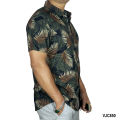 VIRJEANS (VJC850) Silk Stretchable Summer Shirt For Men - ( Leaf Print Silk Half Shirt ) Black Mix. 