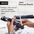 BRUSTRO Artists Charcoal Pencil - Set of 4 (3 Black Shade - Soft, Medium, Hard and 1 White - Medium). 