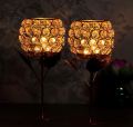 Golden Round Crystal Candle Holder For Decoration 6.5 Inch Height. 