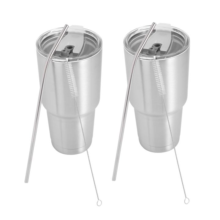 2X Stainless Steel Tumbler Cup with Lid Straw Double Wall Vacuum Flask Insulated Beer Cup Drinking Thermoses Coffee