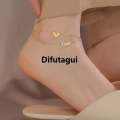 Difutagui Luxury Brand Jewelry Double Layer Heart Love Letter Anklet Snake New Chain Women Gold Color Stainless Steel Ladies Jewelry Not Fade. 