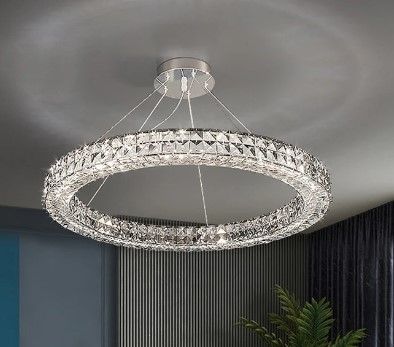 Skyblue New Crystal Chandeliers Luxury Living Room Lamp Modern Ring Bedroom Restaurant Lobby Pendant Light LED Lighting-Size :D600*10*H1200mm