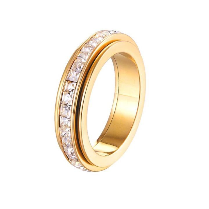 【VisioN Super Shop】Full zircon rotatable stress rings for men luxury jewelry anxiety stress stainless steel couple ring