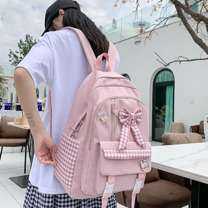 Cute Backpack Women Kawaii School Backpack With Bow Large Capacity New Fashion Trend High School Students