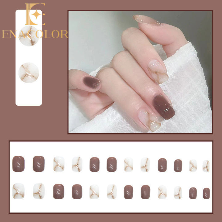 24Pcs Marble Touch Fake Nails with Glue DIY Art Design False Nails Wearable Nails Stylish Pattern Artificial Nails