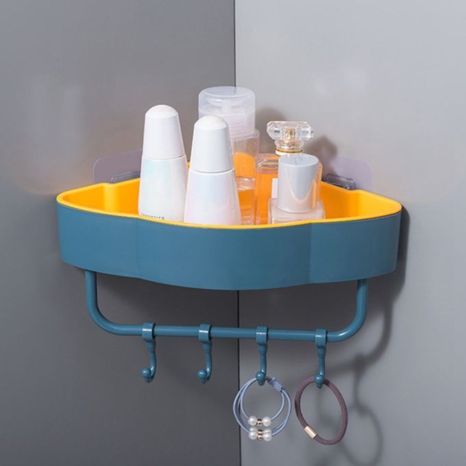 Free Punch Wall Corner Bathroom Storage Shelves Shelf With Hook Bathroom Accessories Shampoo Shower Shelf Holder Storage - Blue