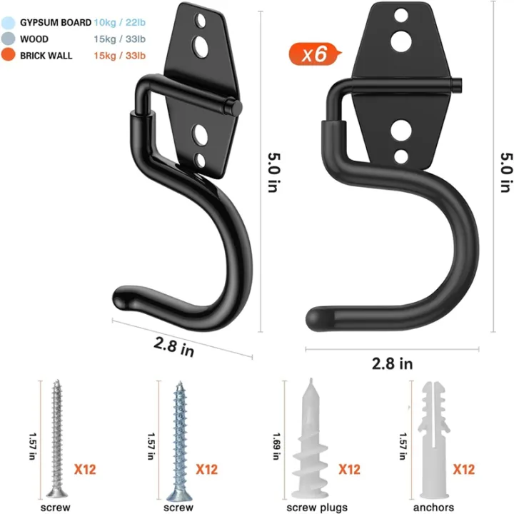 JAERBEE%206%20Pack%20Metal%20Garage%20Hooks,%20Heavy%20Duty%20S%20Hooks%20Tool%20Hangers%20for%20Garage%20Wall,%20Shed,%20Garden%20Storage%20Organizer%20-%20Image%203