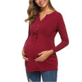 Heliisoer Maternity V-Neck Long Sleeve Bandage Solid Nursing Blouse Tops. 
