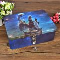Durable Vintage Tinplate Box Large Capacity with Lock Key Makeup Box Household Jewelry Desktop Storage Case. 
