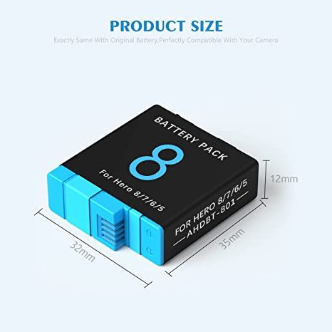 Telesin%20Gopro%20Hero%205%20Hero%206%20Hero%207%20Hero%208%20Battery%20Replacement%20for%20GoPro%20Hero%205/6/7/8%20%20Black%20Edition%20Waterproof%20Action%20Camera%20AHDBT-801%20AHDBT-10%201220mAh%20Batteries%20-%20Image%202