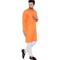 Orange Solid Pure Cotton Traditional Kurta Pajama Set For Pooja Brataband Marriage Occasion For Men. 