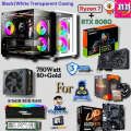 Transparent White Gaming PC Full Setup Pairs Ryzen 7 5700X Embedded RTX 5060 Graphics /8/16GB RGB 3200Mhz RAM, 750Watt 80+Gold PSU Performance Gaming Editing Desktop. 