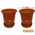 Flower Plastic Pot / Gamala 12 Inches 2 Pcs Set With Base Plate. 