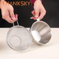 2Pcs/set sturdy Fine Mesh Stainless Steel Colander Large Capacity with Handle Drain Basket Measuring Scale Durable Scale Measuring Cup Vegetable Washing Basin. 