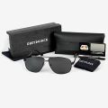 GREY JACK Black Frame With 400UVA & UVB Black Lens Polarized Square Rectangle Shape Aviator Sunglasses For Men. 