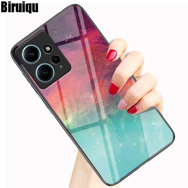 Biruiqu%20For%20Xiaomi%20Redmi%20Note%2012%204G%20Shockproof%20Starry%20Colorful%20Tempered%20Glass%20Back%20Soft%20Silicone%20Edge%20Case%20Cover%20-%20Image%209