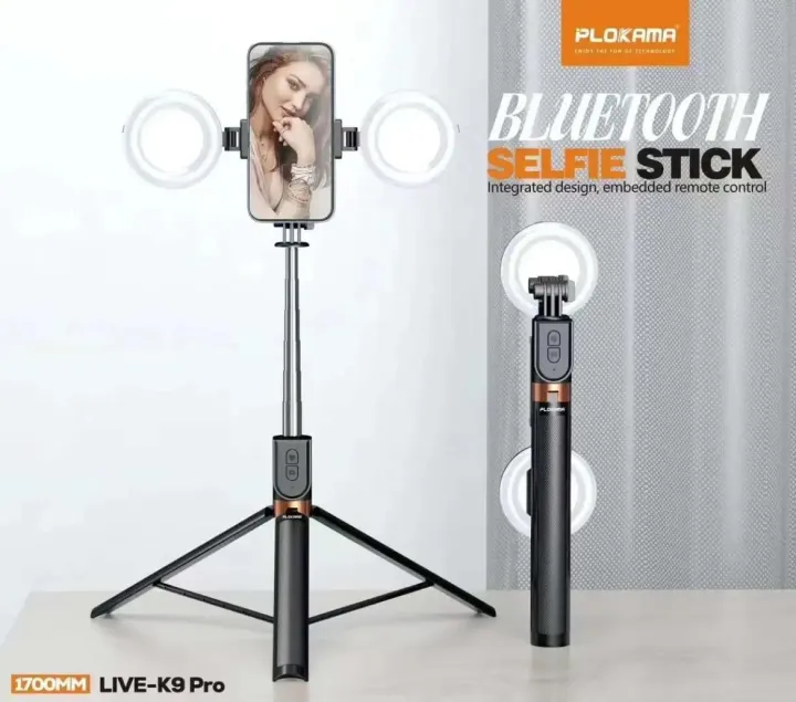 Plokama%20Tripod%20Live%20K9%20Pro%20%20Bluetooth%20Remote%20With%20LED%20Flashlight%20Selfie%20Stick%20-%20Image%207