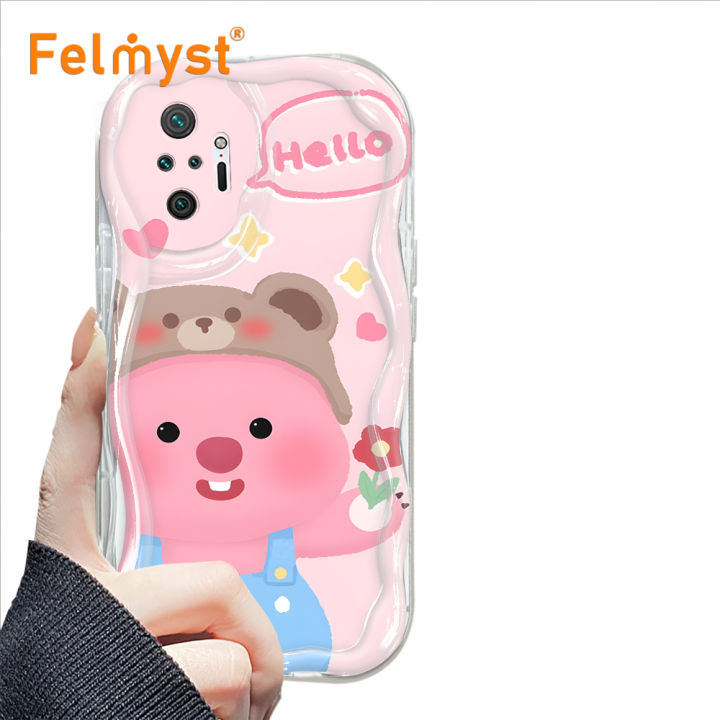 FELMYST for Redmi Note 10 Pro Note 10 Pro Max Back Cover Cute Pororo Loopy Cream Texture Wavy Edge Soft Silicone Phone Case